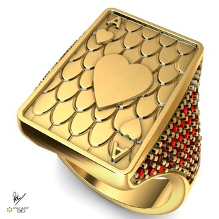 ás corações anel joias textura pôquer joalheria masculino cartão homens ouro prata imprimível argolas cartas 3d print model - Mito3D