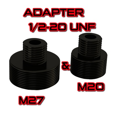 adattatore 1 2 20 unf m20 m27 artemide snowpeak zasdar silenziatore soppressore adattare pp750 p15 p35 moderatore pr900 pp m50 m40 3d print model - Mito3D