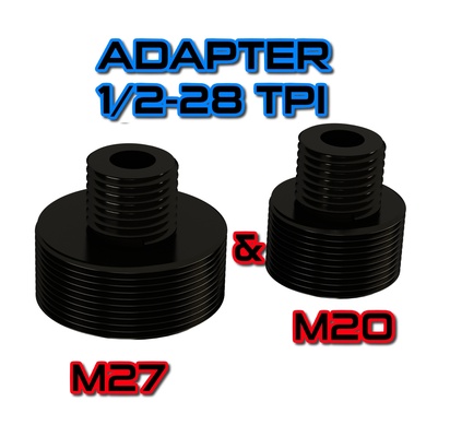 adaptateur 1 2 28 tpi m20 m27 artémis neige zasdar silencieux suppresseur pp750 p15 p35 modérateur unf pr900 pp m50 m40 3d print model - Mito3D