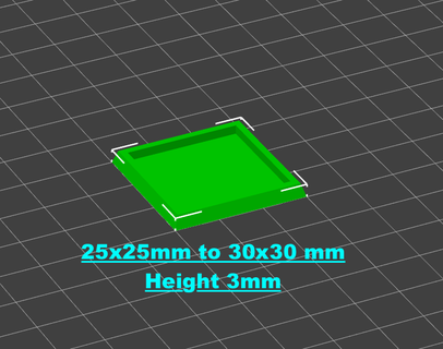adapter square base 25x25mm 30x30mm height 3mm + magnetisablewargame 3d print model - Mito3D