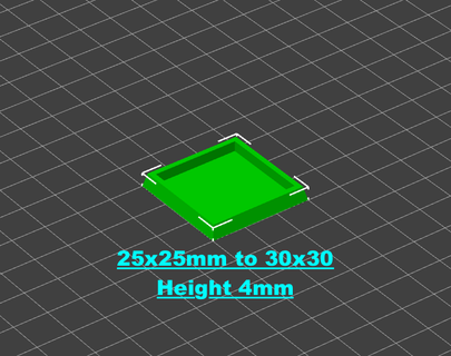 adapter square base 25x25mm 30x30mm height 4mm + magnetisablewargame 3d print model - Mito3D