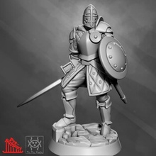 adventurer - male fighter game man human sword shield dungeons party roleplay rpg warhammer miniature tabletop d&d ageofsigmar aos dungeonsanddragon 3d print model - Mito3D
