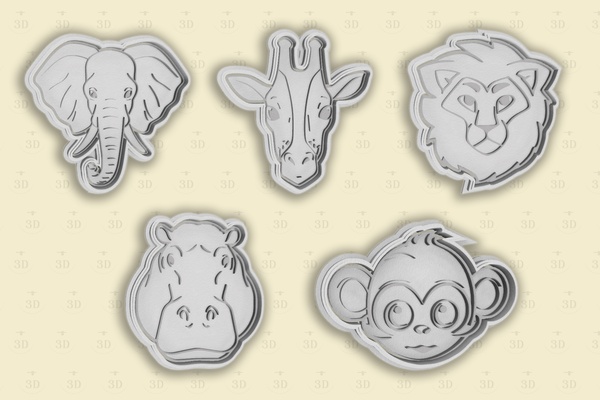 african animals cookie cutters disney baking mickey mouse minnie donald duck goofy set cutter creative biscuit sweet lion giraffe hippo monkey elephant 3d print model - Mito3D