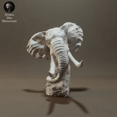 africain buisson l'éléphant buste animal afrique taureau sauvage faune créature réaliste sculpture figurine figure miniature savane prairie géant défense 3d print model - Mito3D