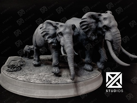 africano elefantes diorama arte elefante africanos áfrica archivo stl impresi n 3d modelo 3d print model - Mito3D