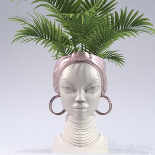 african girl flower pot bust africa indoor vase decor woman female planter plant face 3d print model - Mito3D