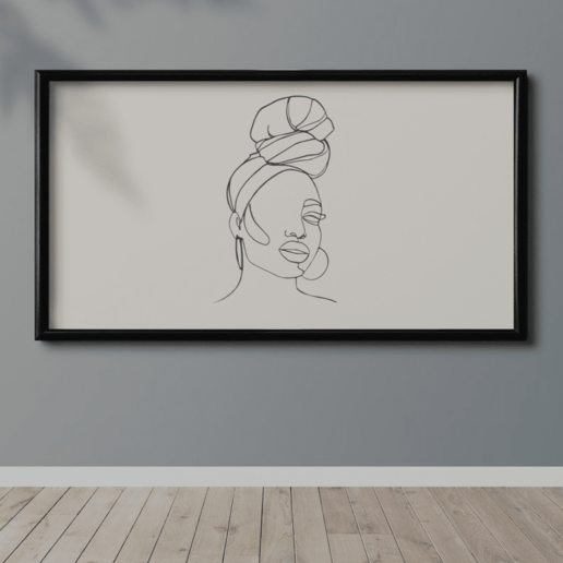african woman wall-line art africa faces wall line decoration drawing sculpture 2d 3D print model - Mito3D