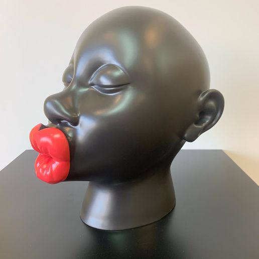 afro red lipped lady head woman lips decor fashion 3D print model - Mito3D