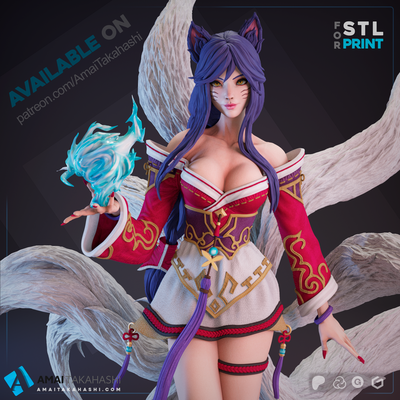 ahri lig of efsaneler lol ligi isyan oyunlar koleksiyon 3dprint heykel toplamak kitsune 3d print model - Mito3D