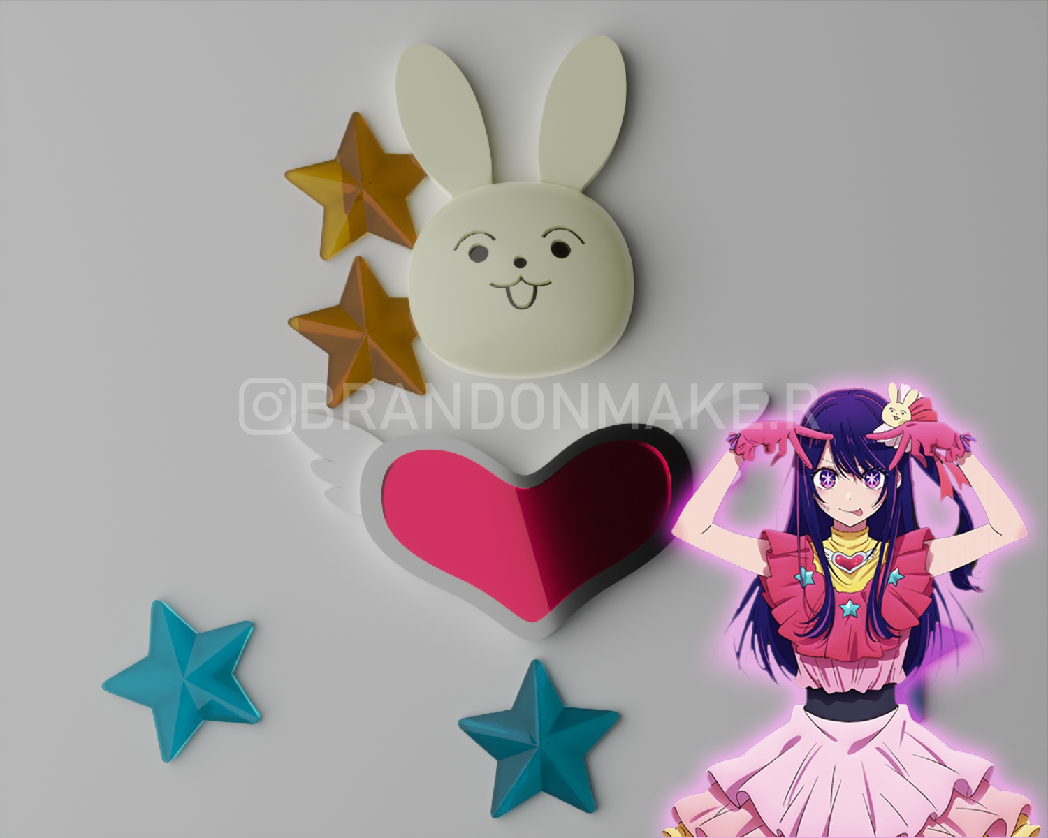 ai hoshino accesories cosplay - oshi ko honino anime pin bunny stars 3D print model - Mito3D