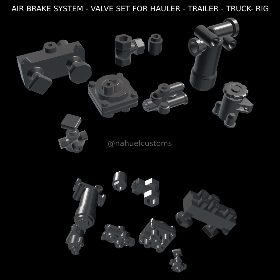 air brake system - valve set hauler trailer truck- rig game brakes relay park filter truck rc r c model kit custom diecast 3D print model - Mito3D