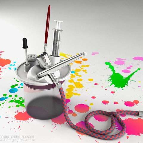 limpiador de aerógrafo conjunto art herramientas del arte diy juego limpieza pie airbrushstand 3D print model - Mito3D