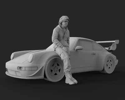 Akira nakai inclinable sobre 911 Humain figure diorama personnage miniature Porsche Akira 3d print model - Mito3D