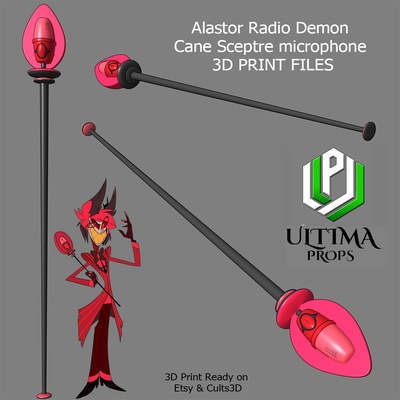 alastor radio demonio caña cetro micrófono 3d impresión archivos hazbin hotel cosplay apuntalar tremendo jefe 3d print model - Mito3D