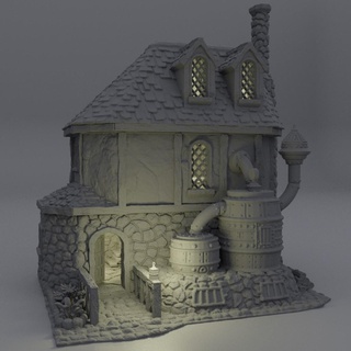 alchemist house 28 mm tabletop terrain rpg dnd town medieval supportfree old building shop structure playable interior modular 28mm 25mm 15mm wargame 3d print model - Mito3D