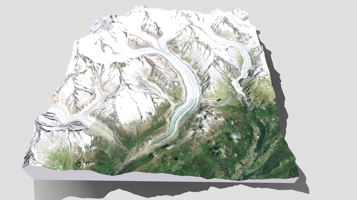 aletsch glacier bernois alpes suisse architecture forêt altitude roche terrain staellite terre vallée colline hauts plateaux magma extérieur volcanique nature paysage montagne 3d print model - Mito3D