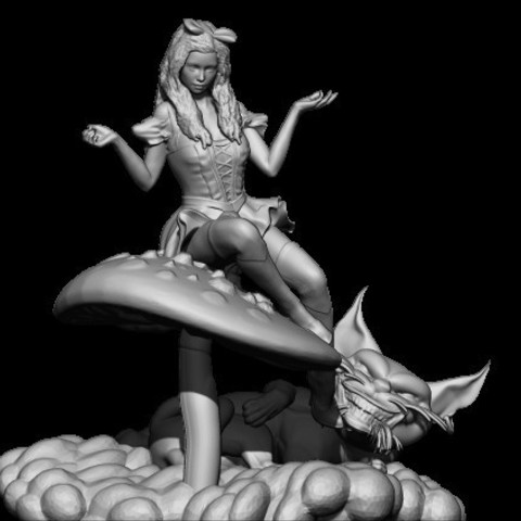 alice chat art femme 3dprint fantasy 3D print model - Mito3D