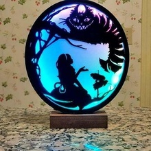 Alice pays merveilles Cheshire chat silhouette lampe in LED décor 3d print model - Mito3D