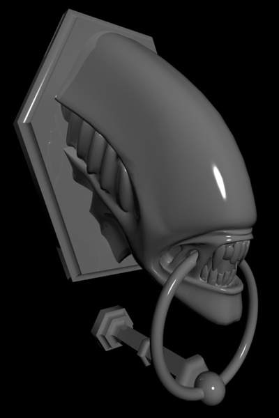 extraterrestre porte heurtoir accueil maison sci horreur prédateur tête trophée 3d print model - Mito3D