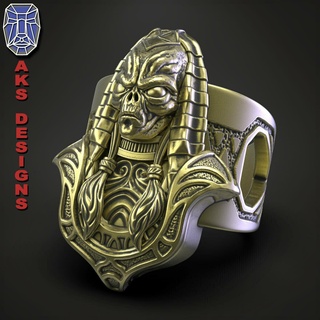 alien egyptian anubis ring jewelry jewel jewellery biker jewelri skull extraterrestrial humanoid creature fantasy character animal reptile demon monster ancient medieval celtic religious mythical fictional 3d print model - Mito3D