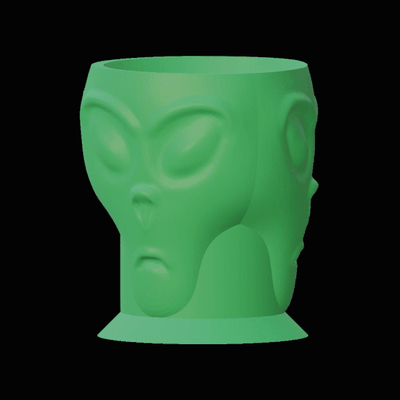 extraterrestre cabeza bebiendo vaso plantador maceta lápiz soporte juego envase resplandor in oscuro planta espacio marciano 3d print model - Mito3D
