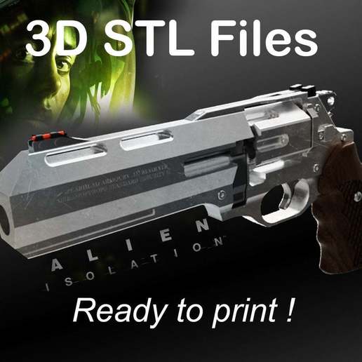 alien isolation's revolver gadget nostromo isolation video game ripley gun 357 3D print model - Mito3D