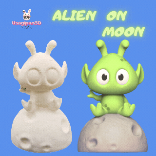alien moon Art cute fun on cartoon sitting sculpture miniature decoration play art toy statue preschool 3d print model - Mito3D