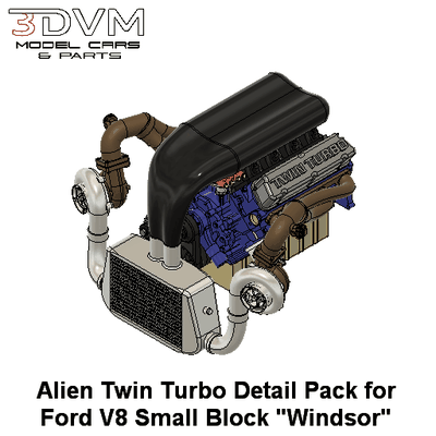 außerirdischer zwilling turbo pack ford v8 klein block 1 24 rahmen 25 merkur shelby mustang rancher turin einzelgänger motor modell wagen 3d print model - Mito3D