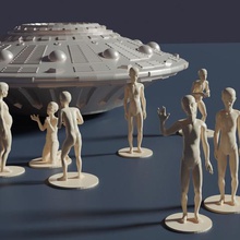 alien ufo landing game figurines set grey extraterrestrial penholder roswell deco decoration sawn sci-fi 3d print model - Mito3D