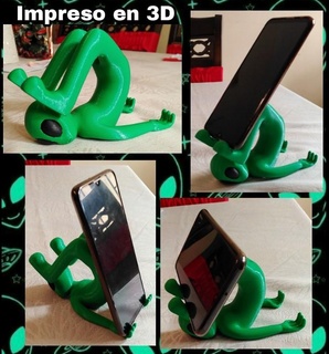caso extraterrestre célula teléfono apoyo celular figura verde caricatura original supresor soporte Arte 3d print model - Mito3D