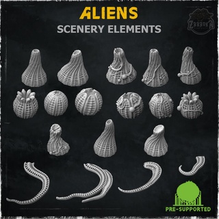 aliens scenery elements - wargame bases & toppers 20 element basing bits 3d print model - Mito3D