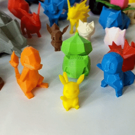 all low poly pok mon collection game pikachu cute low-poly pokemon 151 go ash lowpoly polygon faceted first generation set 3D print model - Mito3D