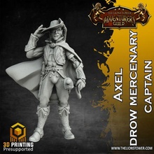 allies enemies - axel drow mercenary captain 32mm scale pre-supported miniature 3d print model - Mito3D