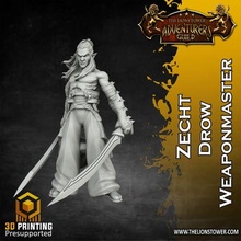 allies enemies - zecht drow weaponmaster 32mm scale pre-supported miniature 3d print model - Mito3D