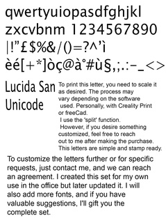 alphabet 3d letters lucida san unicode font 3d print model - Mito3D