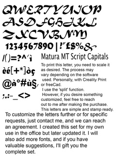 alphabet 3d letters matura mt script capitals font 3d print model - Mito3D