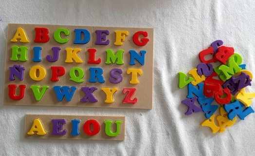 alphabet puzzle Game vowels abc children nenes game board assemble didactic color letters learn 3d print model - Mito3D