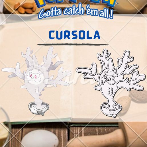 amazing pokemon cursola cookie cutter stamp cake decorating cartoon anime game decoration baking bakery biscuit pikachu ash pokeball 3D print model - Mito3D
