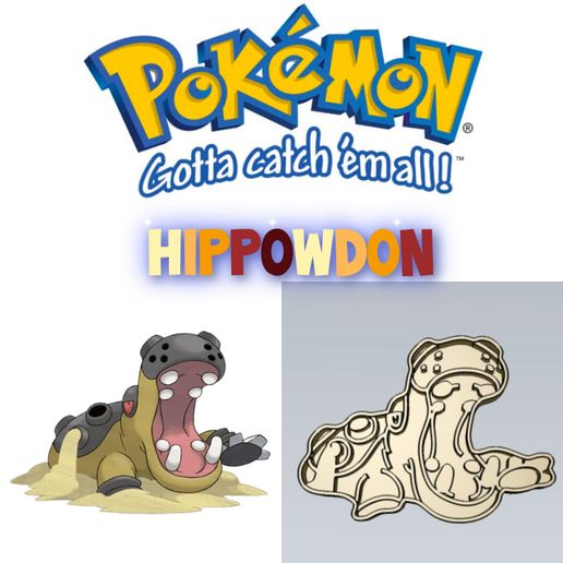 surpreendente Pokémon hippowdon biscoito cortador carimbo bolo decoração desenho animado anime jogos cozimento padaria bolacha Pikachu cinza pokebola 3D print model - Mito3D
