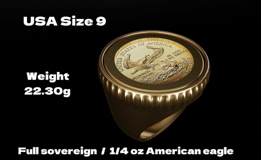 american gold eagle coin frame ring mount bezel mens ladies jewelry printable gratify art brand iced ice rings woodwork cnc relief basrelief pendant medallion 3d print model - Mito3D