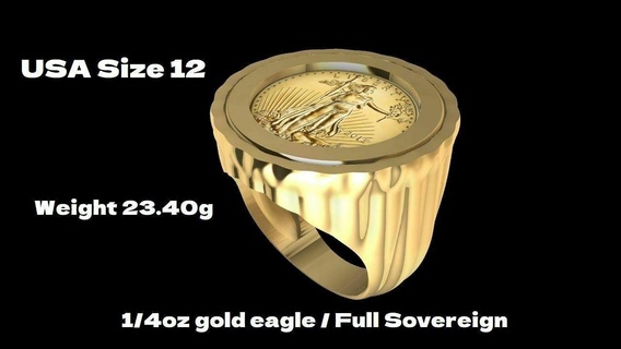 american gold eagle coin frame ring mount liberty sovereign mens ladies jewelry printable gratify art brand iced ice rings woodwork cnc relief basrelief pendant medallion 3d print model - Mito3D