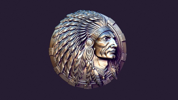 americano indiano medalhão elenco joalheria perfil pingente coulomb pendente ouro prata jóias jóia colar imprimível broche 3d print model - Mito3D