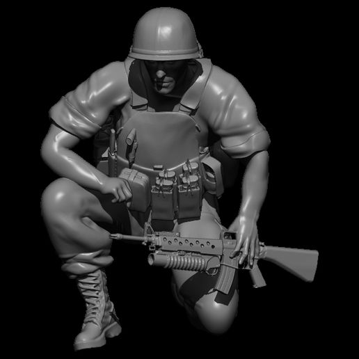 american soldier crouching 3D print model - Mito3D