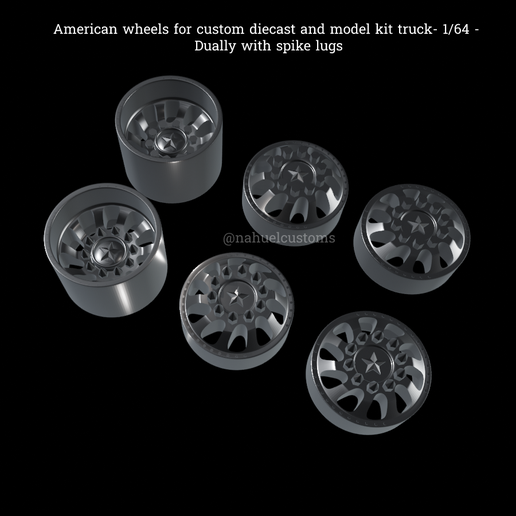american wheels custom diecast model kit truck- 1 64 - dually spike lugs rim duallys force hot greenlight matchbox truck minitruck 3D print model - Mito3D