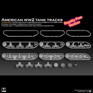 american ww2 tank tracks components royalty free version armor panzer m2 m3 stuart lee m4 sherman us america m7 m10 m36 bogey vehicle leman russ baneblade 3d print model - Mito3D