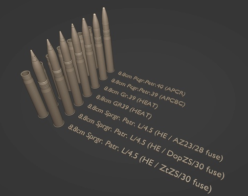 ammo - german 8 8cm kwk36 ammunition 1 35 diorama hobby 88mm tiger i flak 18 ww2 3d print model - Mito3D