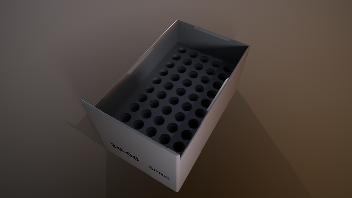 munição caixa 30 06 sprg armazenamento 50 rodadas caixote 3d impressão bala 3d print model - Mito3D