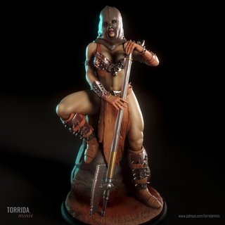 amyra executioner torrida minis pinup woman lady killer axe muscular indian hooded medieval 3d print model - Mito3D