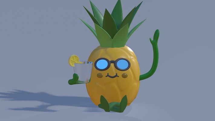 anastasia - pineapple guy hq cool art toy glass sunglasses drink summer cheers happy cute fruit 3d print model - Mito3D