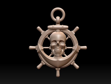 anchor Art steering wheel pirate compass bird sea marine ribbon scull skeleton 3d print model - Mito3D